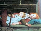 Two Sleeping Girls on the Bench 